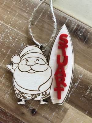 Santa Surfboard Ornament
